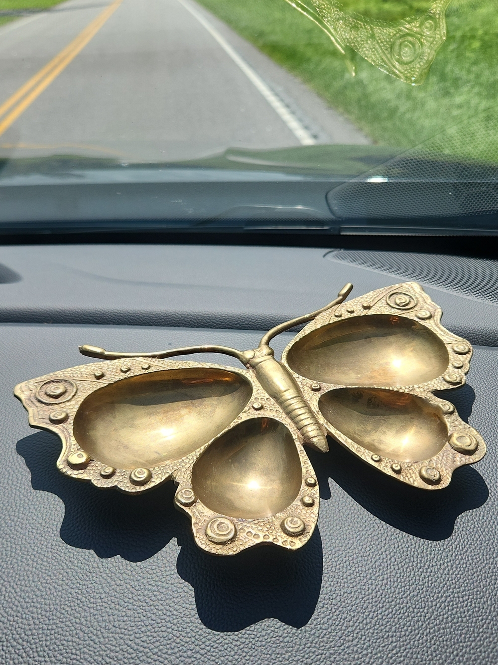 Brass Butterfly Trinket Dish Coin Decorative Tray Jewlery Tray  India Vtg 8.25 "